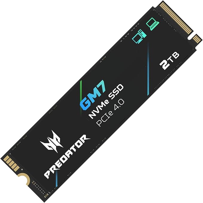 Acer Predator GM7 2TB SSD: M.2 2280 PCIe Gen 4 x4 NVMe 2.0, Read Speed Up to 7400 MB/s, Internal PC Solid State Drive for Laptop, Desktop and PS5 - BL.9BWWR.119