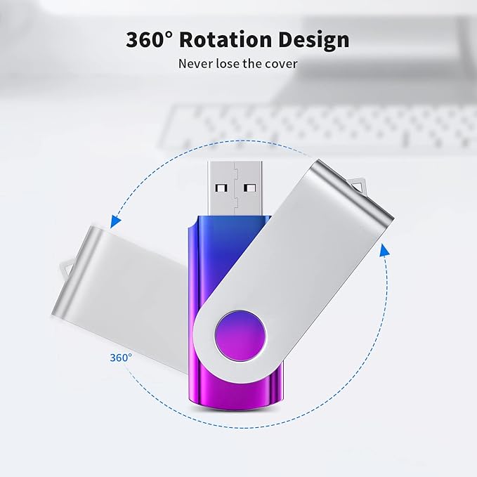 ABLAZE 8GB Flash Drive 2 Pack, USB 2.0 Thumb Drives with Lanyards Swivel USB Memory Stick 8GB（Green and Purple