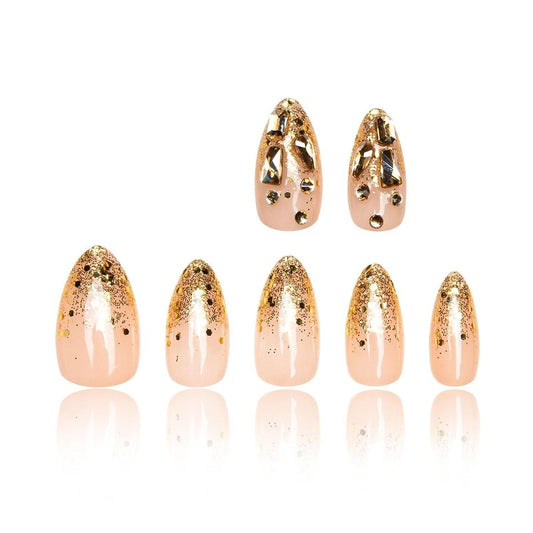 Press On Nails Chateau Glimmer - Handmade Full Cover Crystals | Reusable Almond 1.0 in