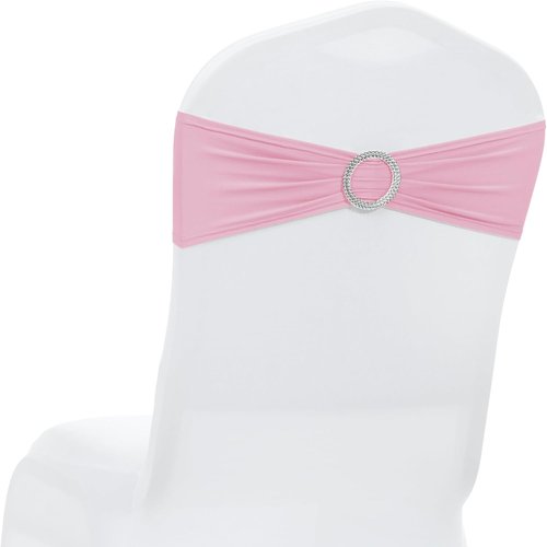 MDS Spandex Chair Sashes - Pack of 200 Universal Elastic Stretch Ties with Slider Bow - Pink