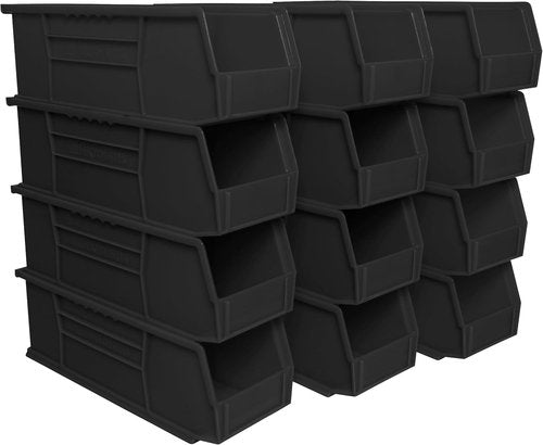 Akro-Mils Plastic Storage Bins - Space-Saving Stackable Organizers for Garage & Pantry | 15" x 5" x 5", Black, 12-Pack