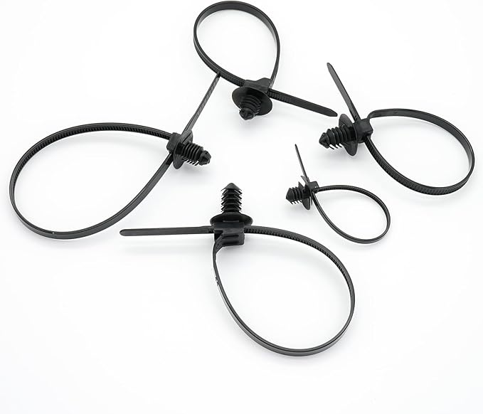 Semrien 240 Pcs Push Mount Cable Ties Assorted Sizes, Black Nylon Push Mount Zip Ties Wire Harness Clips, 6-Types Snap in Zip Ties Self Locking Automotive Wire Ties for Wire Tying, Automotive