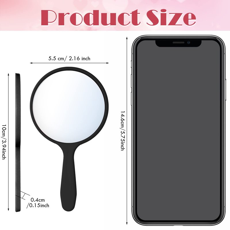 Jetec 50 Pcs Handheld Mirror with Handle, 3.94" L x 2.17" W, Small Portable Round Mirror Bulk for Kids Classroom Travel Makeup Camping Daily DIY Gift Valentine's Day Easter Crafts (Black, White)