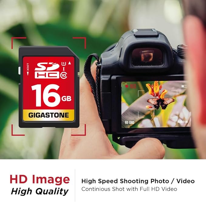 GIGASTONE 16GB SD Card UHS-I U1 Class 10 SDHC Memory Card High-Speed Full HD Video Kodak Olympus Digital Camera