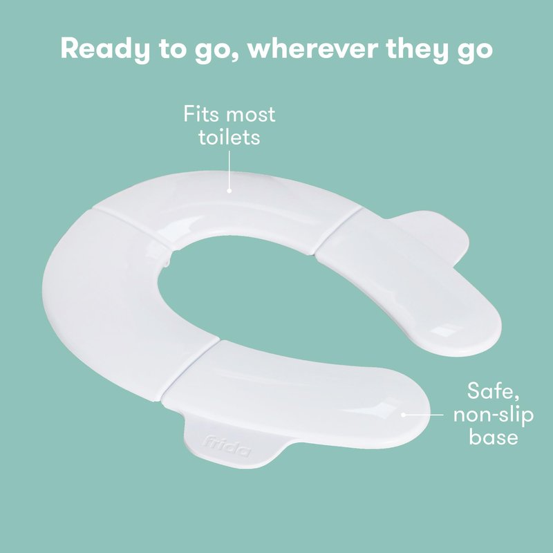 Frida Baby Fold-and-Go Portable Potty Seat for Toilet, Foldable Travel Potty Seat for Toddler, Fits Round & Oval Toilets, Non-Slip Base, Handles, Includes Free Travel Bag