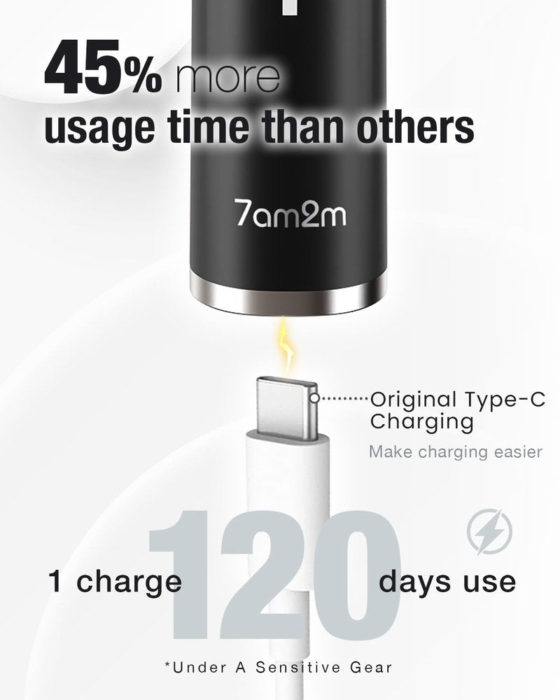 7AM2M Sonic Electric Toothbrush for Adults&Kids, Type-C Charging Run for 120 Days, with 6 Brush Heads, 5 Modes&40000VPM Powered Rechargeable Toothbrush, Travel & Home Use (Black)