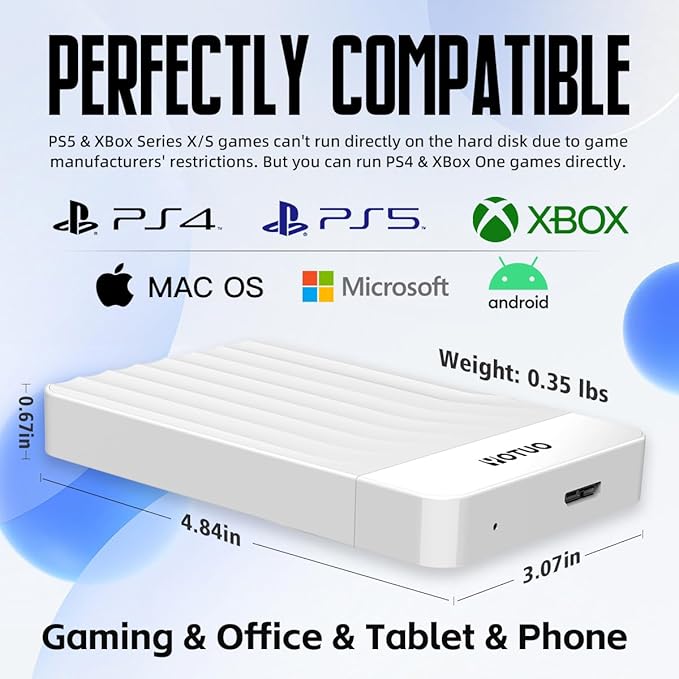 YOTUO 750GB External Hard Drive, Portable Storage Expansion HDD, USB 3.0 & USB-C for PC, Mac, Desktop, Laptop, Smartphone, PS4, Xbox One, Xbox 360, Office & Game, White