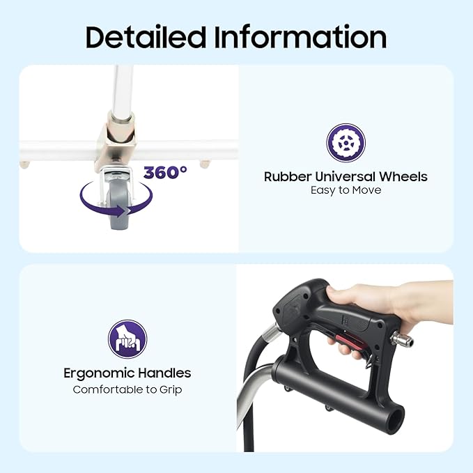 1500-5000 Psi Pressure Washer Water Broom with 7 Nozzles, 360Â° Heavy Duty Water Broom Surface Cleaner for Industrial, Commercial Projects 10.57 Gal/Min 39 * 63 Inch Silver