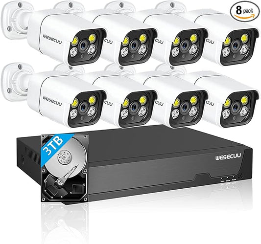WESECUU Poe Security Camera System, 4K CCTV Camera Security System 4pcs IP Home Security Cameras Outdoor, 2-Way Audio, Human Detection Home Camera System (8 CAM)