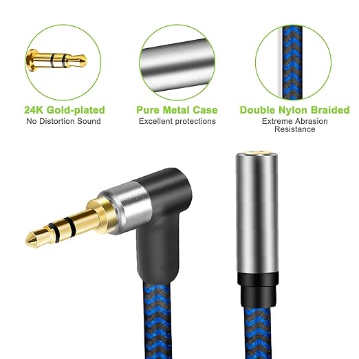 GGMTY 3.5mm Male to Female Extension Stereo Audio Extension Cable 25FT, Cotton-Braided Audio Extension Cable, Stereo Jack Cord for Phones, Headphones, Speakers, Tablets, PCs and More