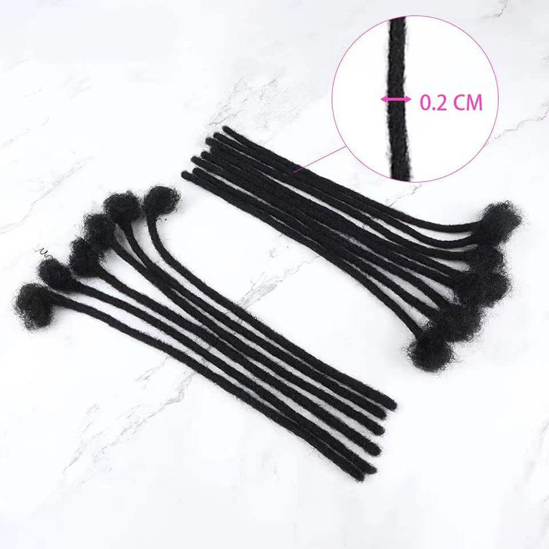Human Hair Loc Extension - 0.2cm Thickness, 8 Inch | Natural Black, 30 Strands, Handmade Dreadlock Extensions for All