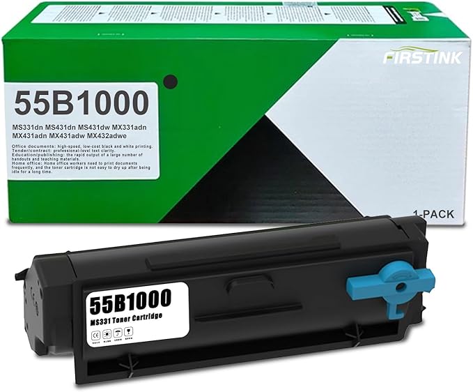 High Yield 55B1000 Black Toner Cartridge [with New Chip] MS331 Toner Replacement for Lexmark MS331dn MS431dn MS431dw MX331adn MX431adn MX431adw MX432adwe Printers Toner