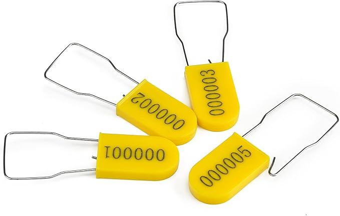 LeadSeals 50PCS Plastic Padlock Security Seals Metal Wire Padlocks Electric Meter Seal Disposable Anti-Tamper Lock Numbered Anti Tamper Tag Hasps Yellow