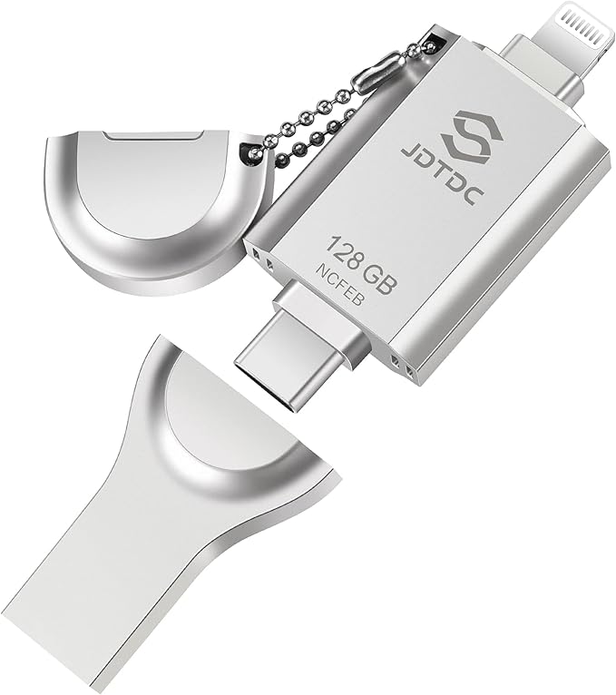 Genuine Apple MFi Certified 3 in 1 iPhone Flash Drive 128GB - Real Capacity Storage - Secure Encrypted Auto Backup Photo Stick for iPhone/iPad/Android/PC External Storage Easily Store & Transfer Files