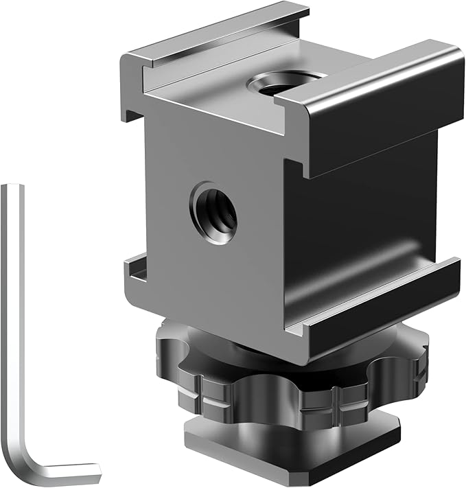 Triple Cold Shoe Mount Adapter, Cold Shoe Adapter Extension Bracket,Cold Shoe Mount Adapter with 1/4"-20 & 3/8"-16 Threads, Hot Shoe Mount for Camera DSLR Mirrorless Camcorder Mic LED Light Monitor