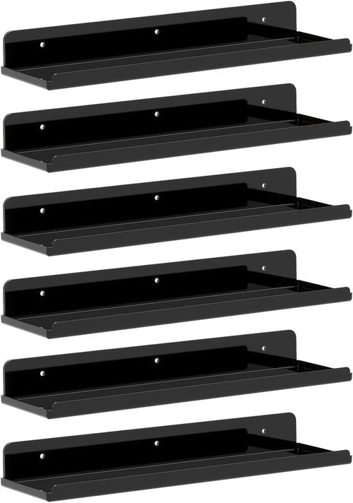 Lifewit Floating Shelves - 15" Acrylic Wall Organizer for Perfume & Makeup | 6 Pack, Black
