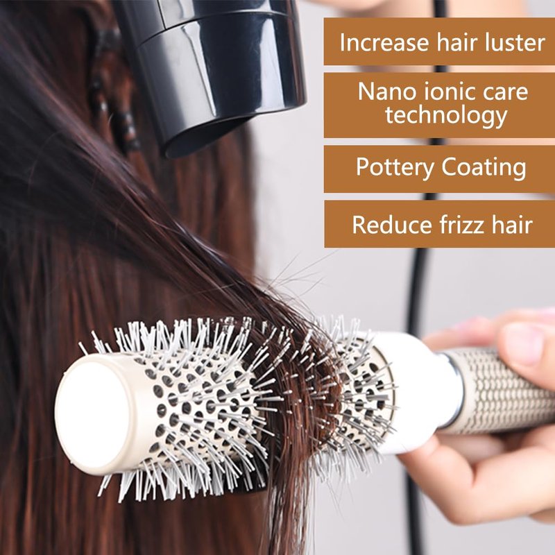 Round Brush Set for Blow Drying Curling, Professional Ceramic Ion Thermal Barrel Brush Leaves Hair Shiny Heat Styling Brush 5 Different Sizes Works Very Well with The Blow Dryer