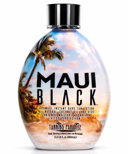 Maui Black Tanning Lotion - Instant Dark Tan with Coconut Oil & Aloe | 13.5oz Hydration Boost & Tattoo Protection