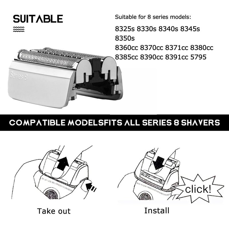 Braun Series 8 Replacement Head - Upgrade Foil & Cutter for Electric Razor Blades | Compatible with Models 8370cc, 8340s, 8350s, 8467