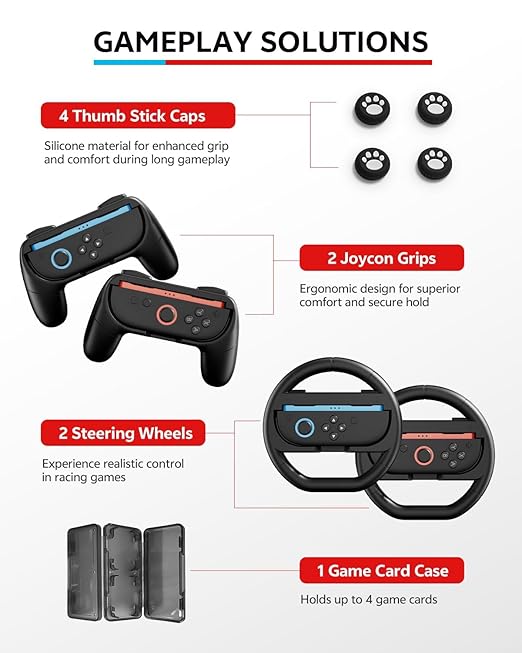 Accessories Bundle for Nintendo Switch 2, 16-in-1: Carrying Case, 2 Screen Protectors, Steering Wheel, Grip for Joycon Controller, Dockable Console Protective Cover Shell, etc. 2025 Switch2 Game Kit