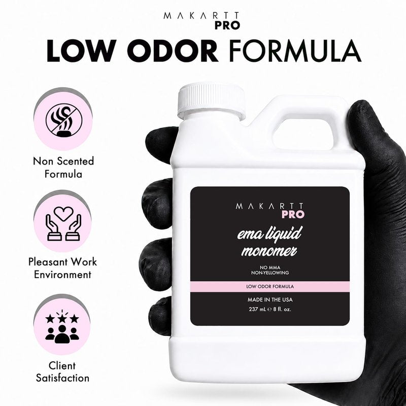 Low Odor Monomer - MMA Free, Non-Yellowing Formula for Acrylic Nails | 8 Fl Oz, Made in USA