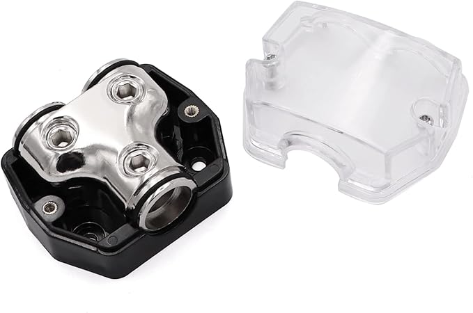 TuoLauthon 2 Way Power Distribution Block 1x 0 Guage in 2X 0 Guage Out Circuit Protector Distribution Connecting Blocks for Car Audio Splitter,2Pcs