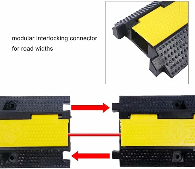 YONSHENG Rubber Cable Ramp Cord Cover Cable Protector Ramps Wire Hose Protective 1 Channel 22000Lbs Load Capacity Traffic Speed Bump for Asphalt Concrete Gravel Driveway Indoor Outdoor, 4 Pack