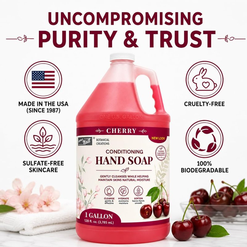 PRO NAIL NAIL SYSTEMS PRONAIL - Liquid Hand Soap Refill, Cherry, 1 Gallon - Deeply Cleanse and Hydrates, Leaving your hands Fresh and Soft - Bulk, Refill Gallon (Pkg May Vary)