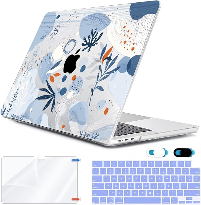 HOHAIYOO Compatible with 2026 2025-2022 MacBook Air 13.6 inch Case A3449 M5 A3240 M4 A3113 M3 A2681 M2 with Touch ID, Plastic Hard Shell Case&Keyboard Film&Screen Protector&Webcam Cover, Blue Graffiti