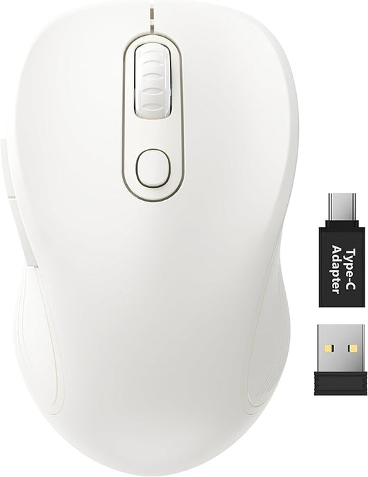 Trueque Wireless Mouse for Laptop, 2.4GHz Ergonomic Computer Mouse with Back & Forward Buttons, 3 Adjustable DPI Levels, 6 Buttons, Optical USB Cordless Mice for Windows PC, M01 (Pure White)