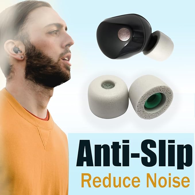 Memory Foam Ear Tips for Sony WF-1000XM5/M4 with Filter Cotton-(XS/S/M/L) Replacement Tips for Sony Earbuds, 4 Pairs Gray