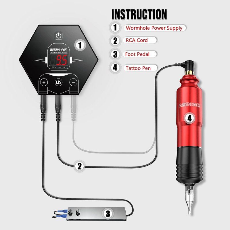 Tattoo Kit,Wormhole Complete Tattoo Pen Kit Rotary Tattoo Gun for Beginners Tattoo Power Supply Tattoo Ink Tattoo Cartridge Needles TK203