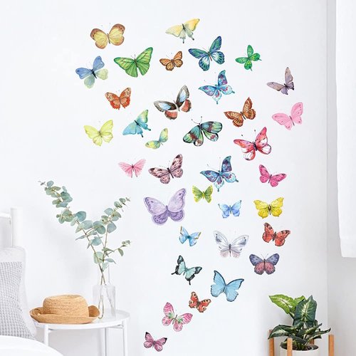 AOWDIAO Watercolor Butterfly Wall Decals - Peel and Stick Decor for Girls' Bedroom & Nursery
