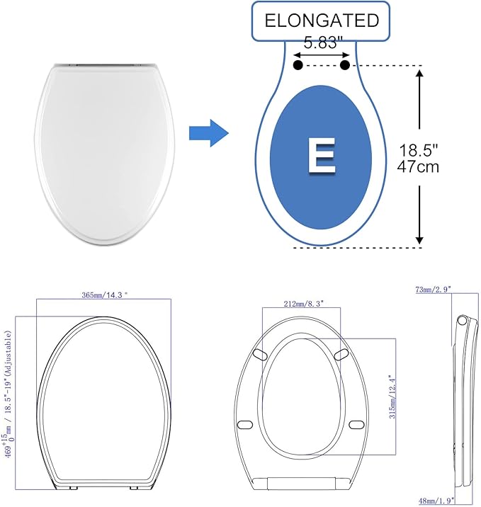 Hibbent Premium Elongated Toilet Seat with Cover(Oval) Quiet Close, One-Click to Quick Release, Easy Installation Never Loosen Hinge, Slow Close Toilet Seat and Cover, Easy Cleaning-White Color
