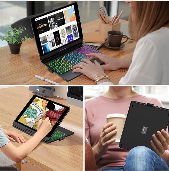 Rotatable Keyboard Case for iPad Air 11-inch M4/M3/M2 (2026/2025/2024), iPad Air 5th/4th Generation 10.9 Inch, Backlits Bluetooth Touchpad Keyboard Smart Cover with Pencil Holder, Black