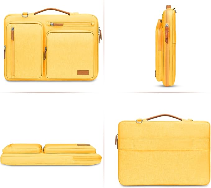 MOSISO 360 Protective Laptop Shoulder Bag,15 inch Computer Bag Compatible with MacBook Air 15 inch M5 M4 M3 M2/Pro 15, Dell XPS Plus,Side Open Messenger Bag with 4 Zipper Pockets&Handle, Yellow