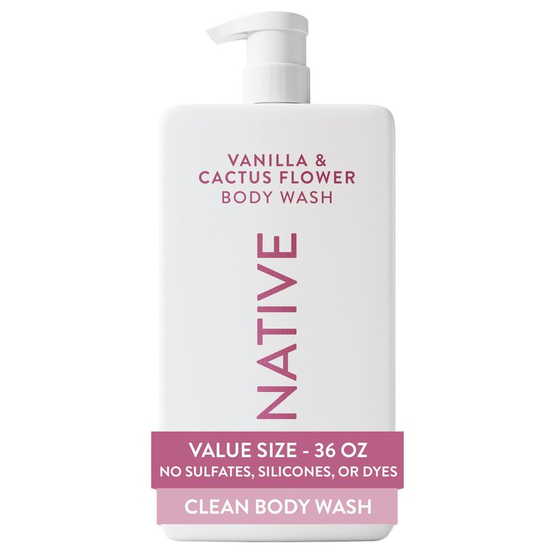 Native Body Wash for Women & Men, Vanilla & Cactus Flower, 36 oz Pump Bottle, Sulfate-Free & Gentle