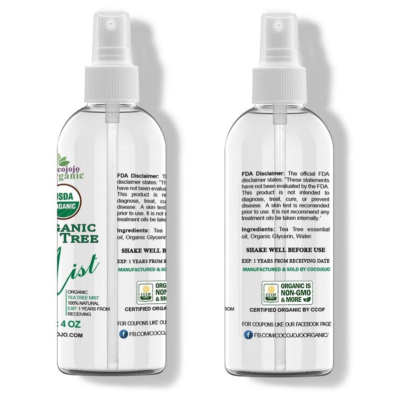 Dr Joe Lab Organic Tea Tree Mist For Skincare - USDA Certified - 4 oz- Face Spray - Soothing & Relaxing -Pure Essential Oil & Glycerin and Body Spray.
