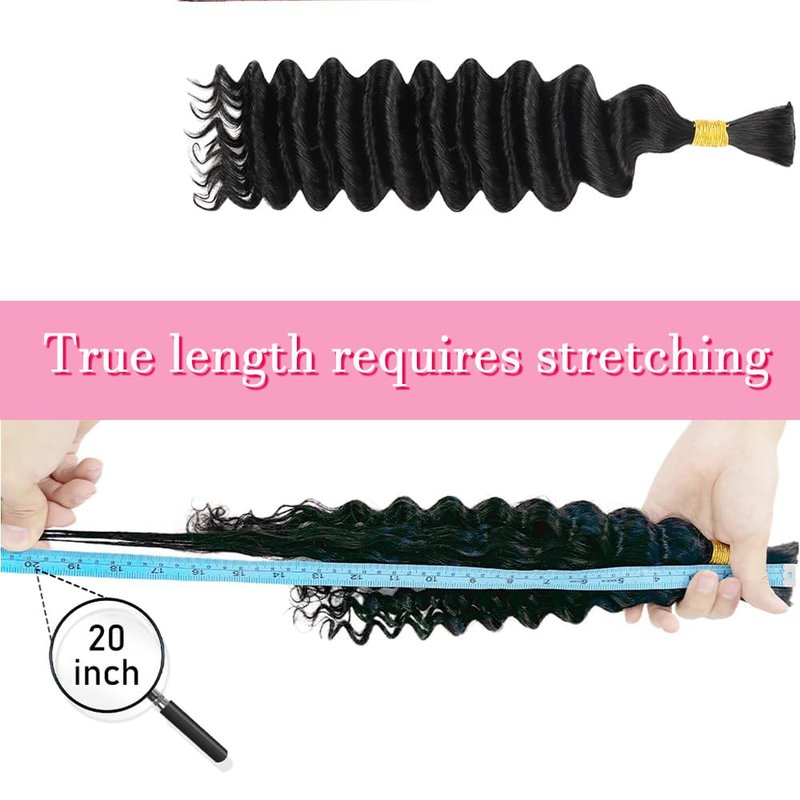 Human Braiding Hair - Deep Wave Bulk 3 Bundles 14 Inch Brazilian Virgin Curly Extensions | Perfect for Boho Braids