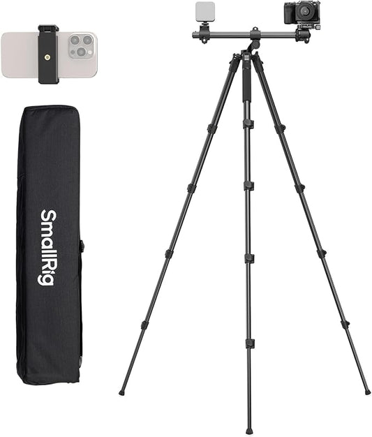 SmallRig CT25 64.5"/164cm Horizontal Overhead Tripod for iPhone & Camera, with Phone Holder & Carrying Bag, 22lb Max Load Aluminum Lightweight Camera Tripod for Overhead Shots/Live Streaming