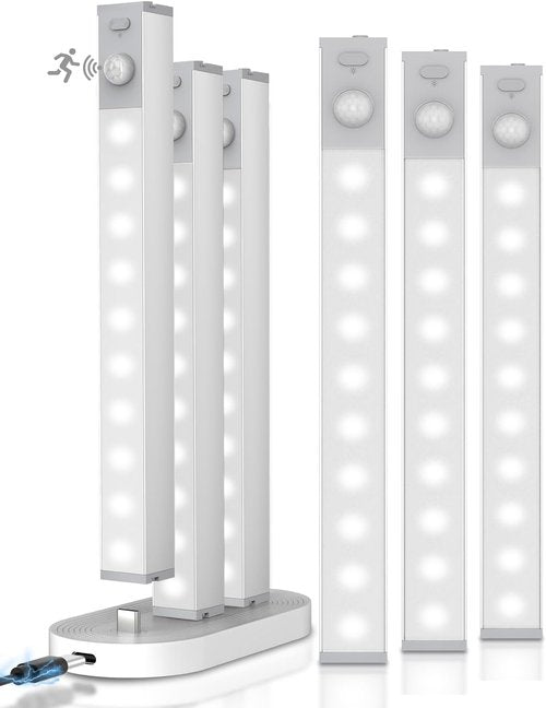 GOODEA 6 Pack LED Under Cabinet Lights - Wireless, Rechargeable Motion Sensor, Dimmable Indoor Lighting | 7” for Cabinets, Bookshelves, Stairs, Hallways
