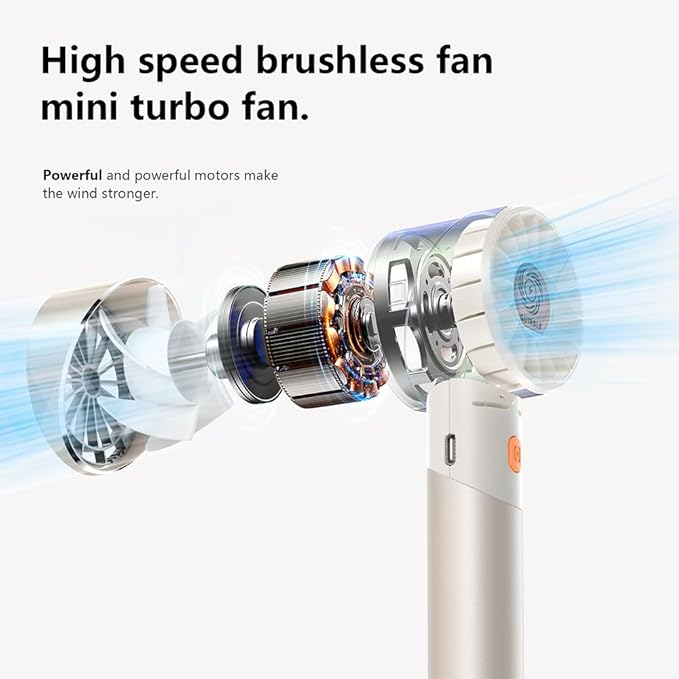 Guirble Handheld Fan,Portable Turbo Fan,Powerful Personal Fan(7000rpm High-Speed Motor,Battery Work 3-16 H),USB Rechargeable Mini Handheld Fan for Travel/Outdoor/Gift/Makeup (Beige)