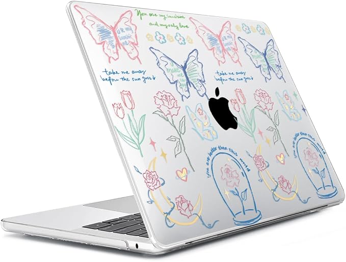 HOHAIYOO Compatible with MacBook Air 13.6 inch Case 2026 2025 2024-2022 Release M5 A3449 M4 A3240 M3 A3113 M2 A2681 with Touch ID, Hard Shell Case&Keyboard Cover&Screen Film&Webcam Cover, Line Flower