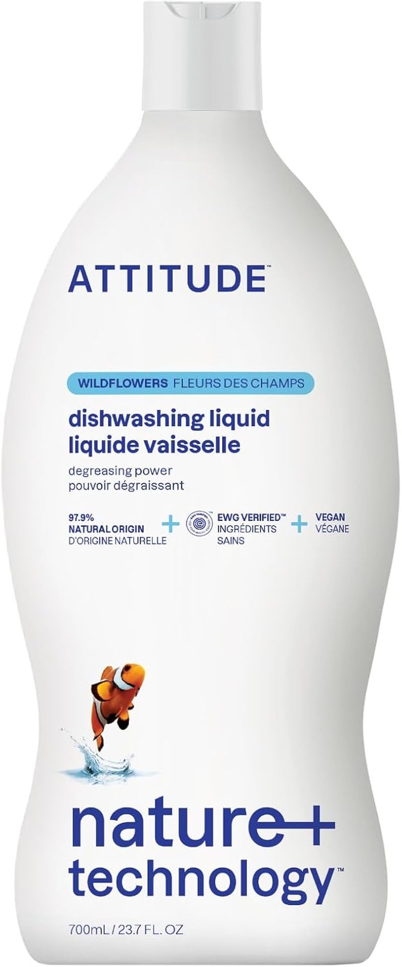 ATTITUDE Dish Soap - EWG Verified Plant-Based Vegan Dishwashing Liquid | Wildflowers Scent, 23.7 Fl Oz