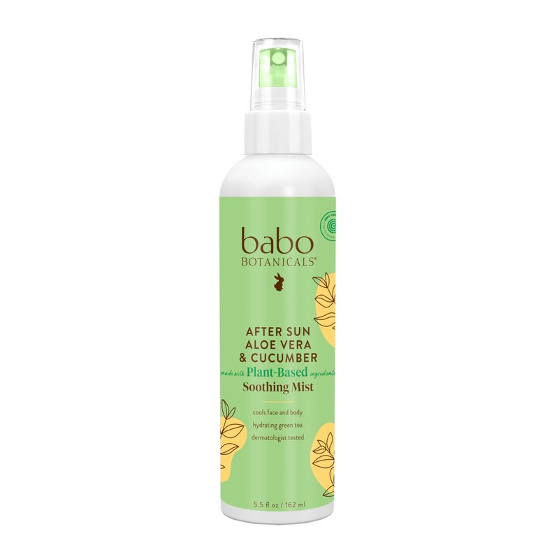 Babo Botanicals After Sun Soothing Mist - Aloe Vera & Cucumber - For Face, Body & Sensitive Skin - Non-Aerosol - No-touch application - EWG Verified - Alcohol-Free - Scented with cucumber extract
