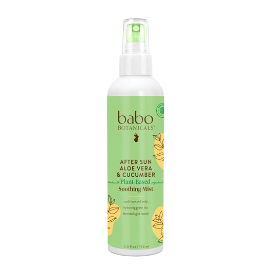 Babo Botanicals After Sun Soothing Mist - Aloe Vera & Cucumber - For Face, Body & Sensitive Skin - Non-Aerosol - No-touch application - EWG Verified - Alcohol-Free - Scented with cucumber extract