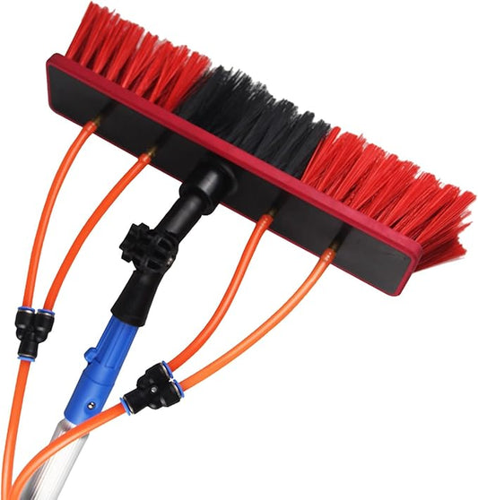 Window cleaning pole 3~12m extendable window cleaning kit window cleaning pole steel buckle fixing, easy to install,with 20m water supply hose 50cm water hole large brush head Roof Cleaning Tools