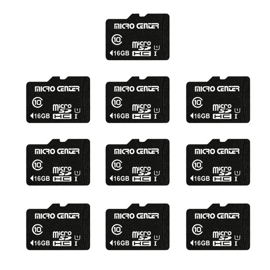 Micro Center 16GB Class 10 MicroSDHC Flash Memory Card with Adapter for Mobile Device Storage Phone, Tablet, Drone & Full HD Video Recording - 80MB/s UHS-I, C10, U1 (10 Pack)