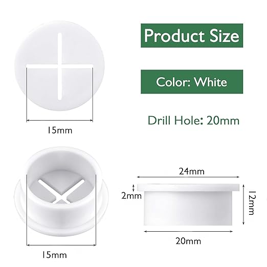 EASYEAH 20Pcs Desk Grommet, 3/4" (20mm) White Silicone Cord Hole Cover, Flexible Rubber Wire Grommets, Wall Grommets for Cables Management, Table, Countertop, Cabinets and Furnitures Wire Organizer