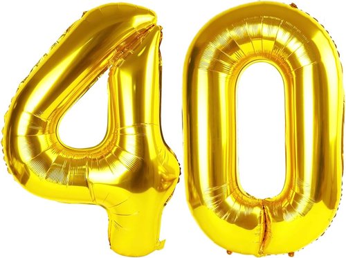 Gold Number 40 Balloon - 40-Inch Golden Birthday Decoration for 40th Party Celebrations